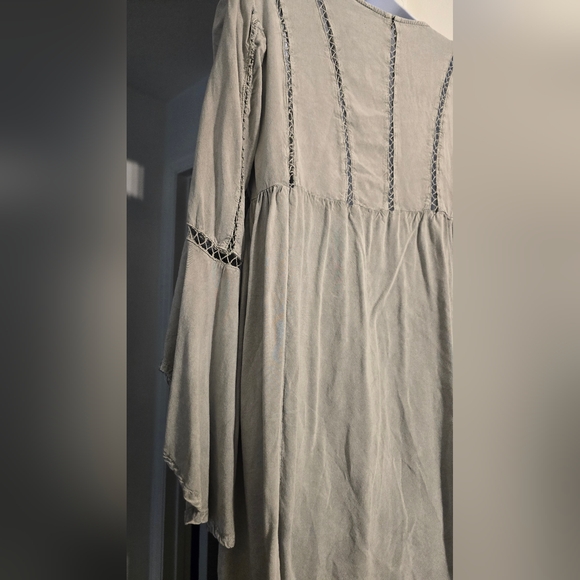 PrettyLittleThing Tunic Top Washed Gray Tie Front Frill Sleeve Beach Size 6 - Picture 5 of 10